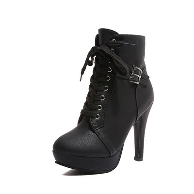 Кожени дамски боти с висок ток и връзки