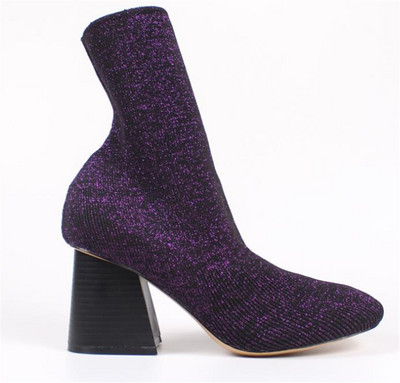 Лъскави дамски боти заострен модел с дебел ток