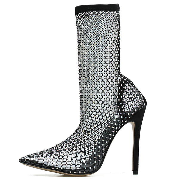 Модерни дамски боти от мрежеста материя с висок ток