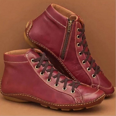 Ежедневни дамски обувки с връзки и цип - от еко кожа