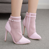 Дамски мрежести боти с тънък ток и катарама