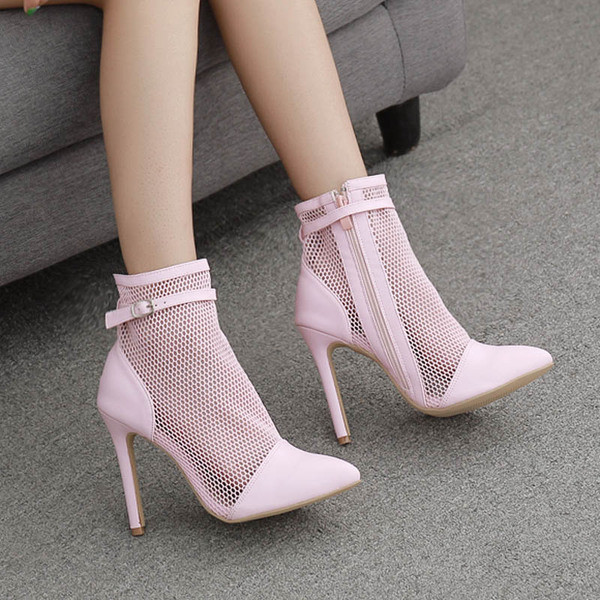 Дамски мрежести боти с тънък ток и катарама