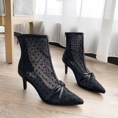 Дамски модерни боти с мрежа -заострен модел 
