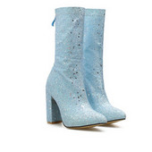 Дамски лъскави ботуши с дебел ток и цип