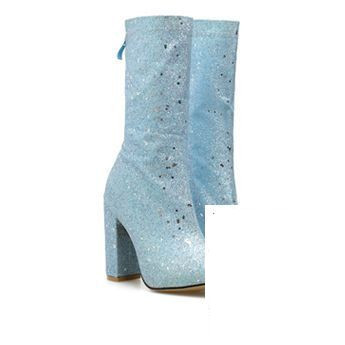 Дамски лъскави ботуши с дебел ток и цип