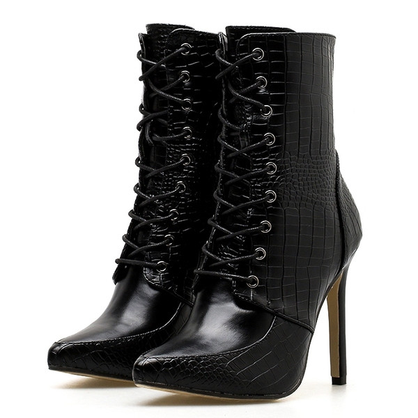 Стилни дамски боти от еко кожа заострен модел 