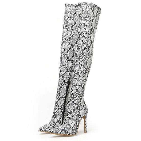 Кожени дамски ботуши с висок ток-заострен модел