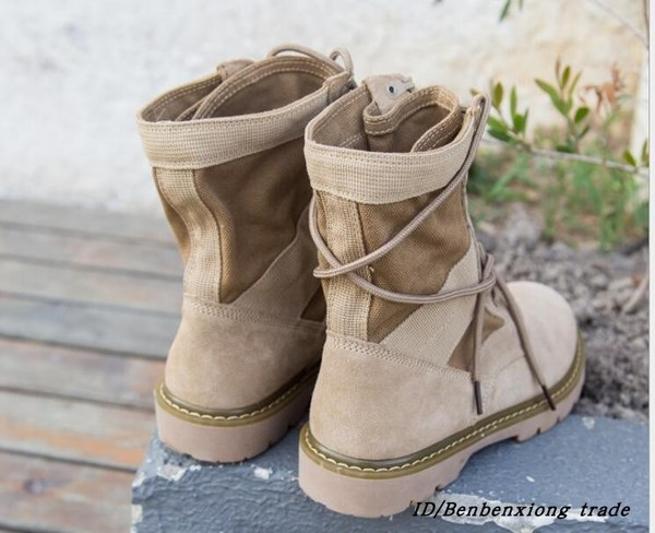 Дамски ежедневни боти с връзки от еко велур в бежов цвят