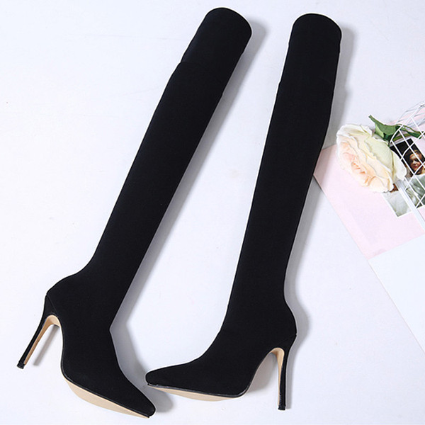 Дамски модерни ботуши тип чорап с висок 12см ток