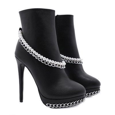 Дамски боти от еко кожа или еко велур с перли