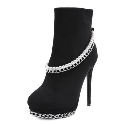 Дамски боти от еко кожа или еко велур с перли