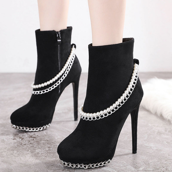 Дамски боти от еко кожа или еко велур с перли