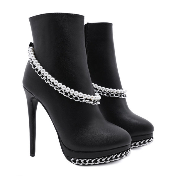 Дамски боти от еко кожа или еко велур с перли