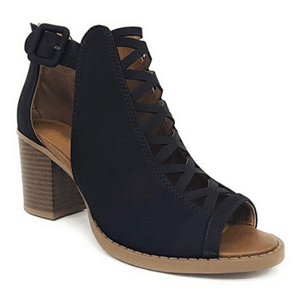 Дамски ежедневни боти с дебел ток и цип - от еко велур