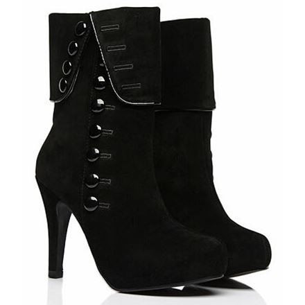 Зимни дамски боти от еко велур с копчета и висок ток