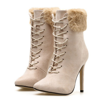 Актуални дамски боти с висок ток и пух