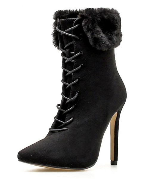 Актуални дамски боти с висок ток и пух