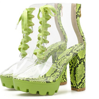 Нов модел прозрачни боти с връзки и ток с животински десен