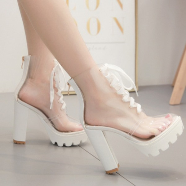 Нов модел прозрачни боти с връзки и ток с животински десен