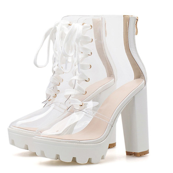 Нов модел прозрачни боти с връзки и ток с животински десен