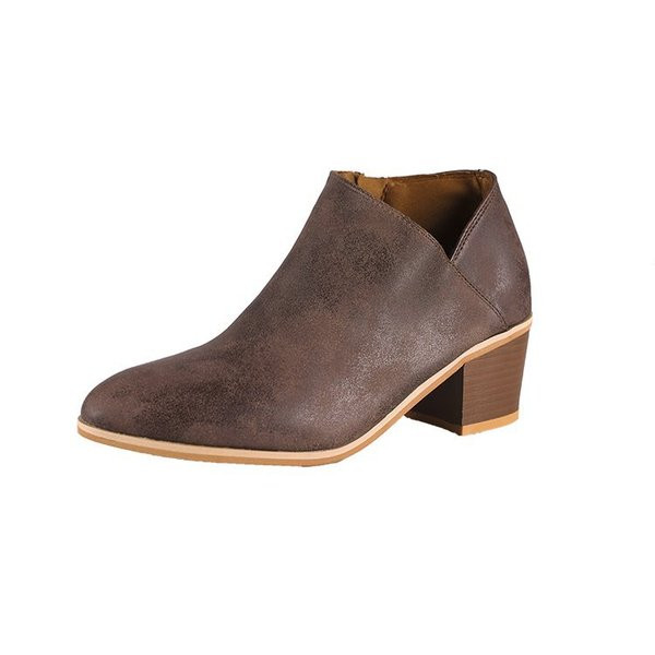 Кожени дамски боти с нисък квадратен ток 