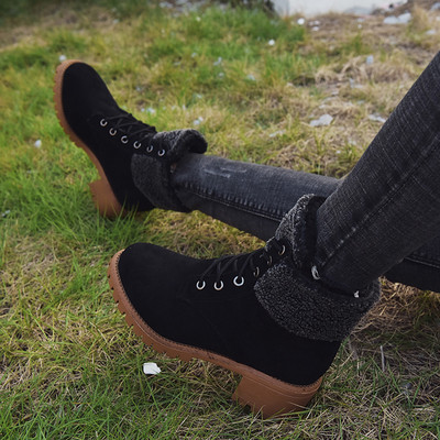 Дамски ежедневни боти от еко велур с връзки и топла подплата