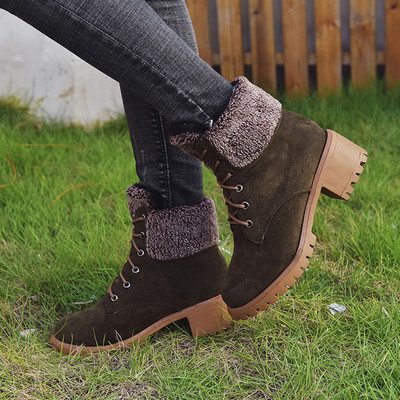 Дамски ежедневни боти от еко велур с връзки и топла подплата