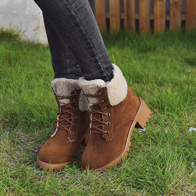 Дамски ежедневни боти от еко велур с връзки и топла подплата