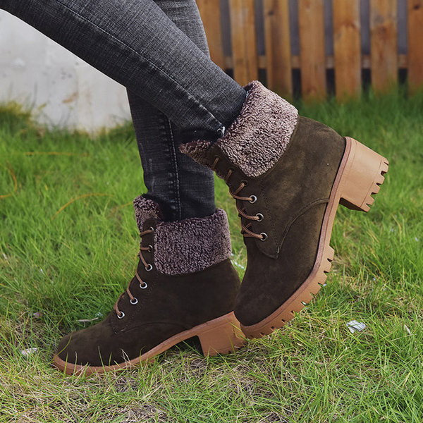 Дамски ежедневни боти от еко велур с връзки и топла подплата