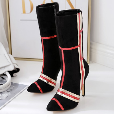 Средно високи ботуши с цип и тънък ток