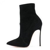 Модерни дамски боти от еко велур заострен модел с тънък ток