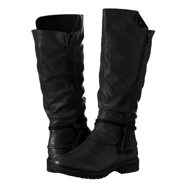 Кожени дамски зимни ботуши с цип 