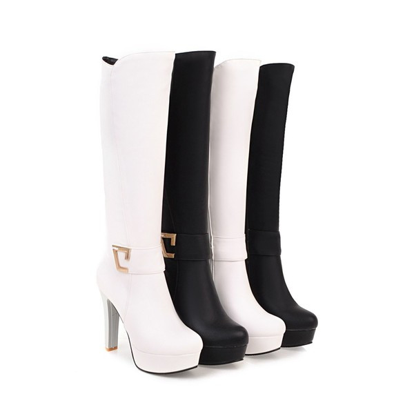 Модерни дамски ботуши от еко кожа с висок ток