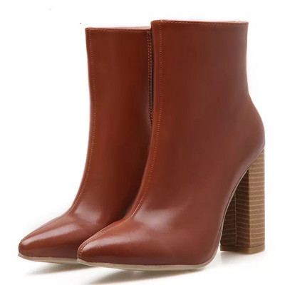 Стилни дамски боти от еко кожа с висок ток и цип