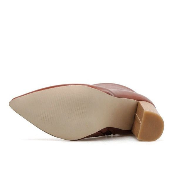 Стилни дамски боти от еко кожа с висок ток и цип