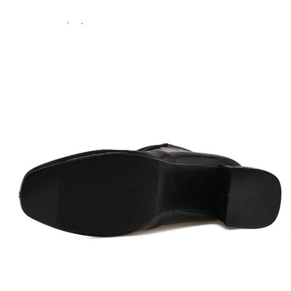 Лачени дамски боти с дебел ток и цип