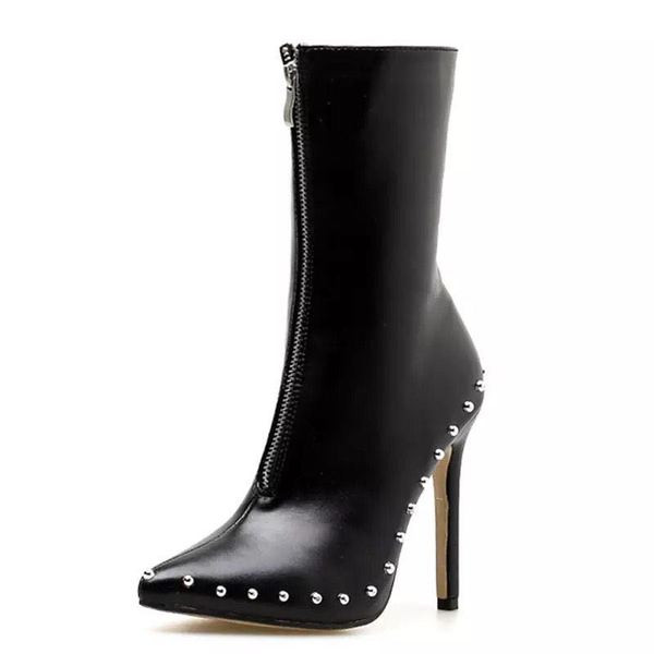 Модерни дамски боти с висок ток и метални елементи
