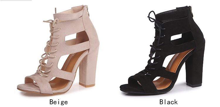 Дамски летни боти с връзки и дебел ток 