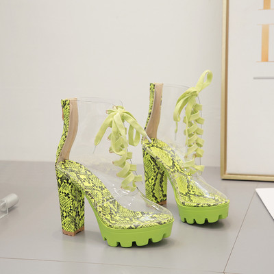 Прозрачни дамски боти с висок ток и връзки