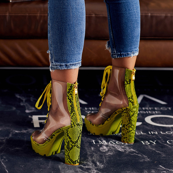 Прозрачни дамски боти с висок ток и връзки