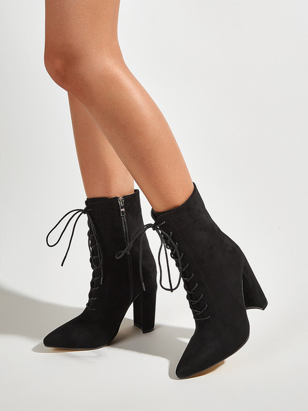 Ženske čizme od eko brušene kože s visokom petom i vezicama