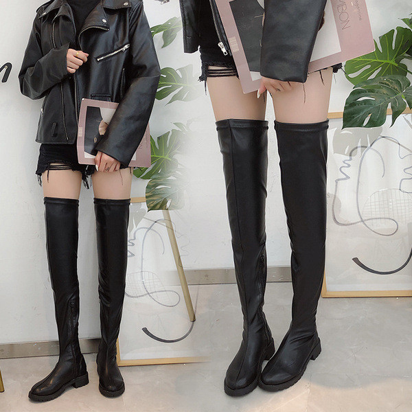 Кожени дамски ботуши с дължина над коляното 