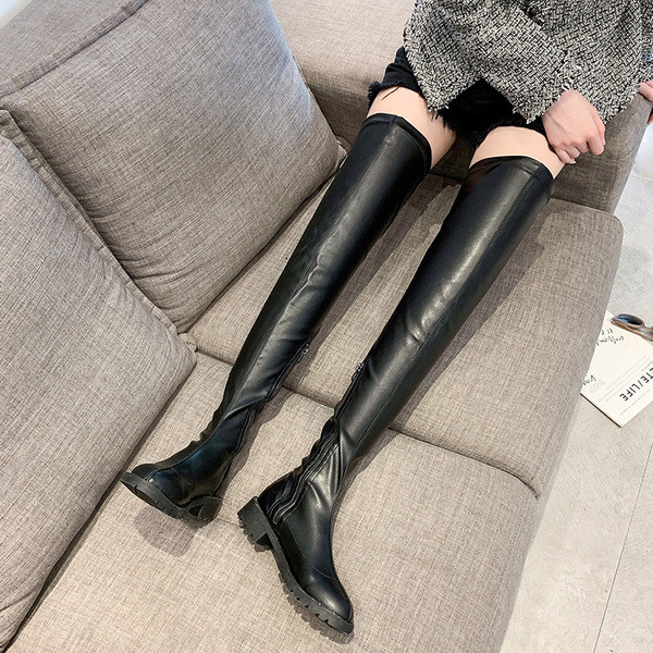 Кожени дамски ботуши с дължина над коляното 