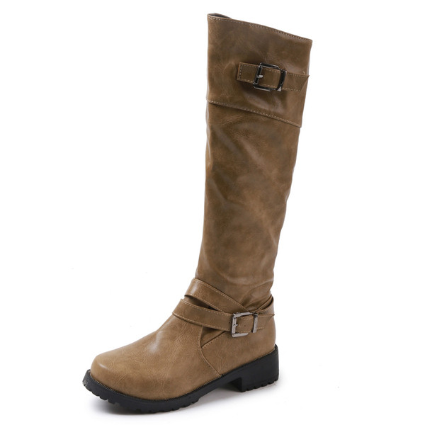 Ежедневни дамски ботуши с катарама и цип 