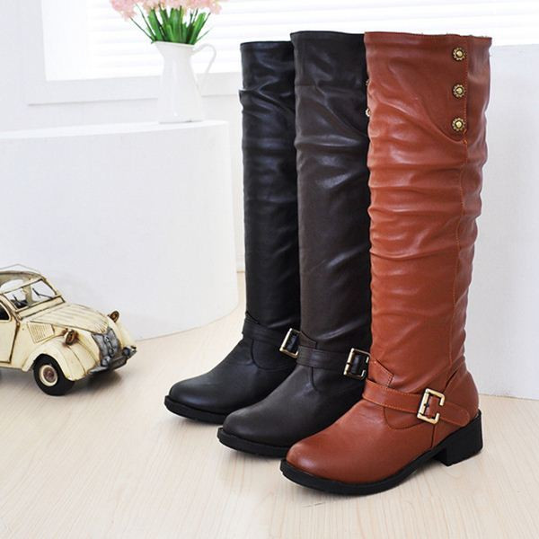 Нов модел дамски ботуши от изкуствена кожа с катарама