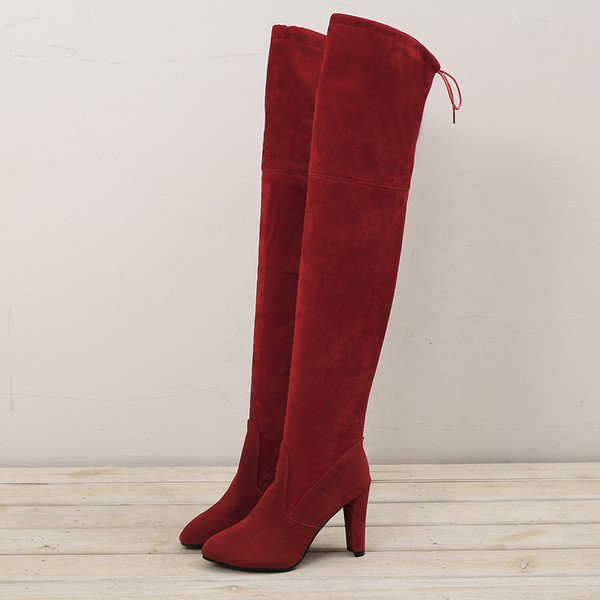 Модерни дамски боти с висок ток - тип чизми от еко велур - два модела