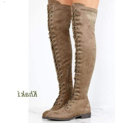 Ежедневни дамски ботуши с дължина над коляното и връзки