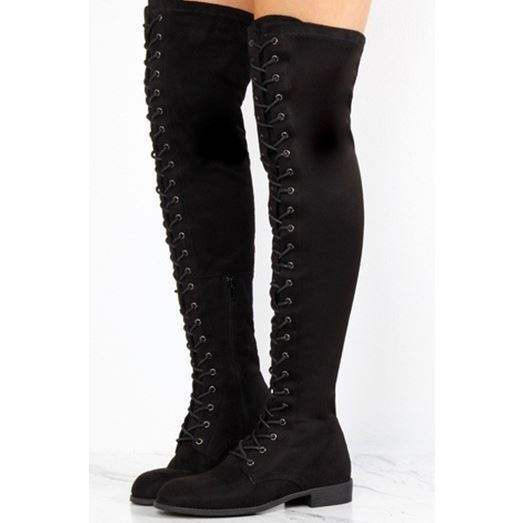 Ежедневни дамски ботуши с дължина над коляното и връзки