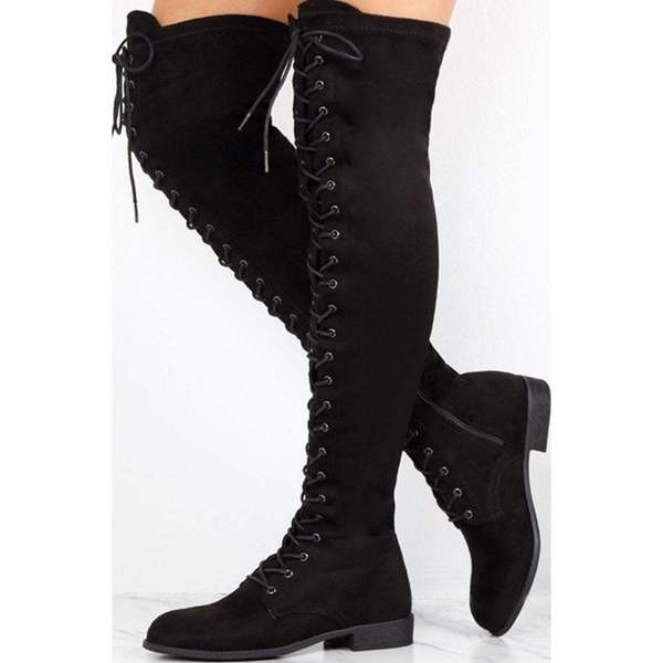 Ежедневни дамски ботуши с дължина над коляното и връзки