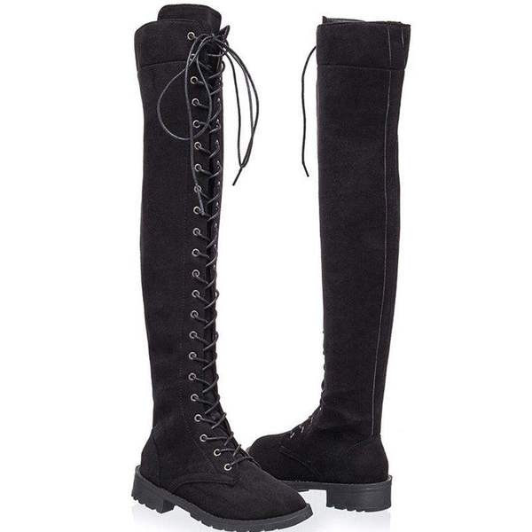 Ежедневни дамски ботуши с дължина над коляното и връзки